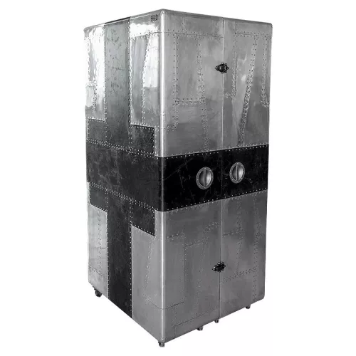 Payaa Airplane Weinschrank Sussex 86x80x177cm mit schwarzem Leder (102319)