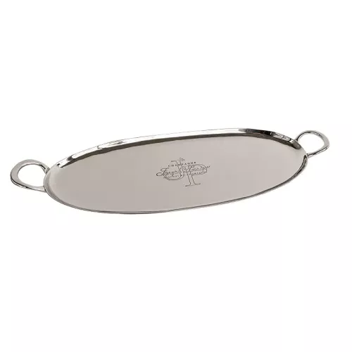 Tablett 62x22x6cm Oval mit Griff Silber