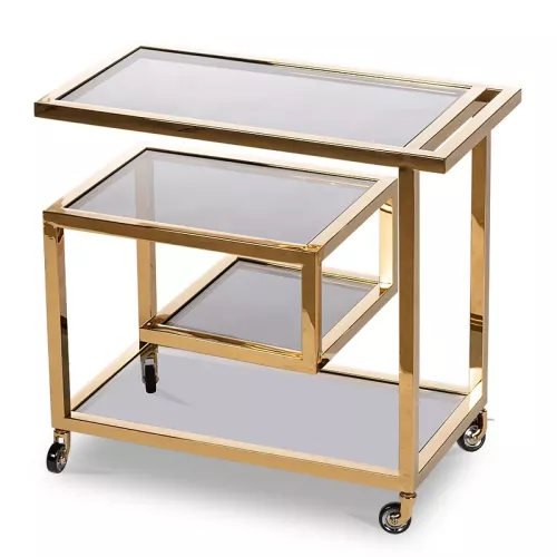 Barwagen Brodie goldfarben 83x42x78cm mit schwarzem Glas