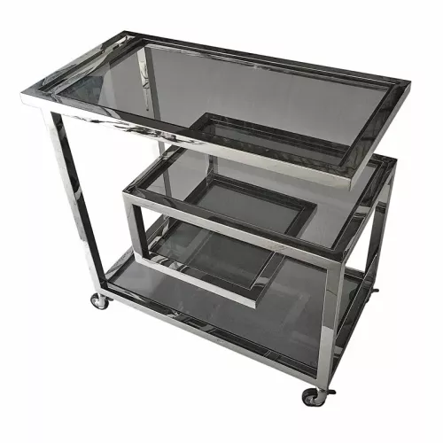Payaa Barwagen Wesson 83x42x78cm Silber Schwarz Glas (110810)