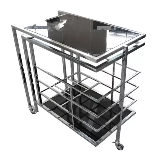 Barttrolley Darrell 77x42x78,5cm silber-schwarzes Glas