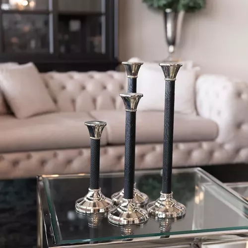 Payaa Kerzenhalter Carlow 12x12x43cm Groß Silber und Schwarz (112676)