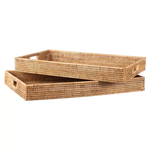 Tablett-Set Violett 67x64x7cm & 42x40x7cm Holz