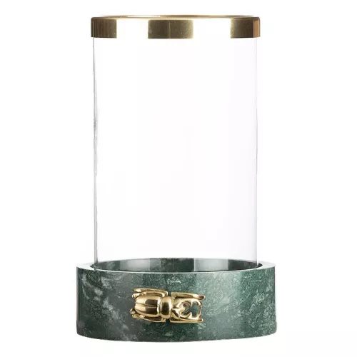 Laterne 21x21x34cm Kleiner Käfer aus grünem Marmor